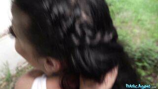 Tiny brunette fucked in public