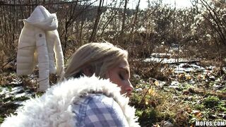 Euro Babe Rides Dick Outdoors