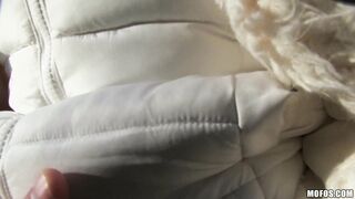 Euro Babe Rides Dick Outdoors